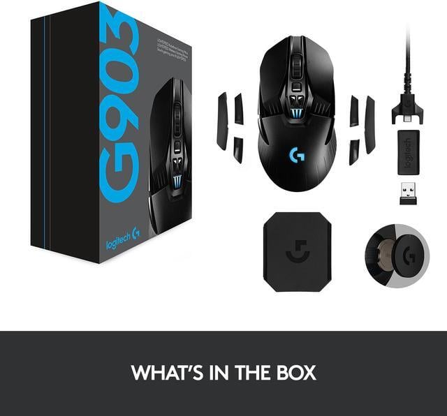 Alt view image 9 of 8 - Logitech G903 LIGHTSPEED Wireless Gaming Mouse W/ Hero 25K Sensor, PowerPlay Compatible, 140+ Hour with Rechargeable Battery and Lightsync RGB, Ambidextrous, 107G+10G optional, 25,600 DPI, Black