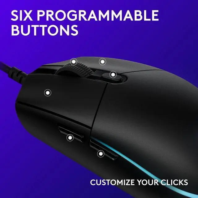 Alt view image 3 of 8 - Logitech G203 Wired Gaming Mouse, 8,000 DPI, Rainbow Optical Effect LIGHTSYNC RGB, 6 Programmable Buttons, On-Board Memory, Screen Mapping, PC/Mac Computer and Laptop Compatible - Black