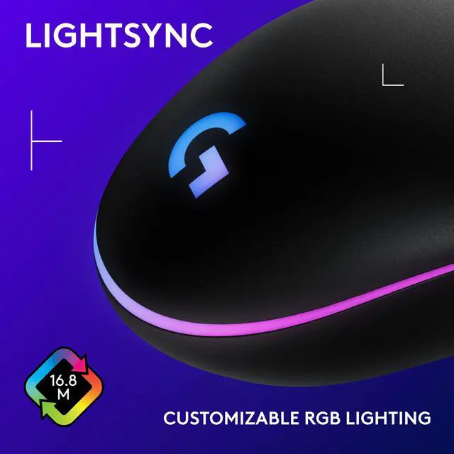 Alt view image 4 of 8 - Logitech G203 Wired Gaming Mouse, 8,000 DPI, Rainbow Optical Effect LIGHTSYNC RGB, 6 Programmable Buttons, On-Board Memory, Screen Mapping, PC/Mac Computer and Laptop Compatible - Black
