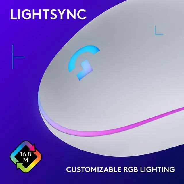 Alt view image 4 of 8 - Logitech G203 Wired Gaming Mouse, 8,000 DPI, Rainbow Optical Effect LIGHTSYNC RGB, 6 Programmable Buttons, On-Board Memory, Screen Mapping, PC/Mac Computer and Laptop Compatible - White