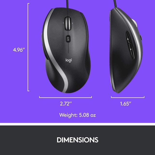 Alt view image 8 of 8 - Logitech M500s Advanced Corded Mouse with Advanced Hyper-fast Scrolling & Tilt, Customizable Buttons, High Precision Tracking with DPI Switch, USB plug & play