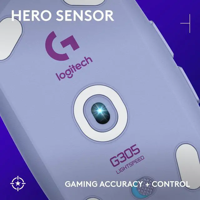 Alt view image 2 of 9 - Logitech G305 LIGHTSPEED Wireless Gaming Mouse, Hero 12K Sensor, 12,000 DPI, Lightweight, 6 Programmable Buttons, 250h Battery Life, On-Board Memory, PC/Mac - Lilac