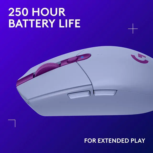 Alt view image 4 of 9 - Logitech G305 LIGHTSPEED Wireless Gaming Mouse, Hero 12K Sensor, 12,000 DPI, Lightweight, 6 Programmable Buttons, 250h Battery Life, On-Board Memory, PC/Mac - Lilac