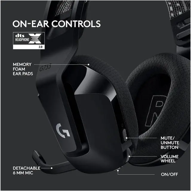Alt view image 6 of 10 - Logitech G733 Lightspeed Wireless Gaming Headset with Suspension Headband, Lightsync RGB, Blue VO!CE mic technology and PRO-G audio drivers - Black