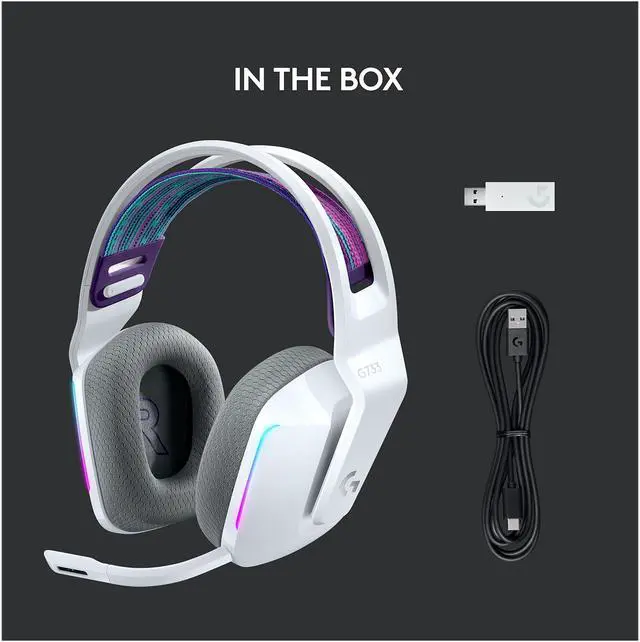 Alt view image 7 of 10 - Logitech G733 LIGHTSPEED Wireless Gaming Headset with suspension headband, LIGHTSYNC RGB, Blue VO!CE mic technology and PRO-G audio drivers - White