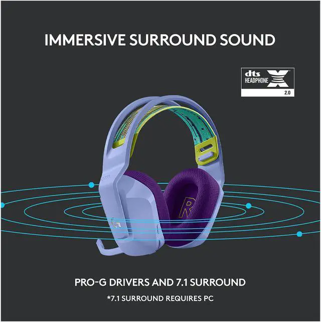Alt view image 10 of 10 - Logitech G733 LIGHTSPEED Wireless Gaming Headset with suspension headband, LIGHTSYNC RGB, Blue VO!CE mic technology and PRO-G audio drivers - Lilac