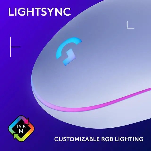 Alt view image 4 of 8 - Logitech G203 Wired Gaming Mouse, 8,000 DPI, Rainbow Optical Effect LIGHTSYNC RGB, 6 Programmable Buttons, On-Board Memory, Screen Mapping, PC/Mac Computer and Laptop Compatible - Lilac
