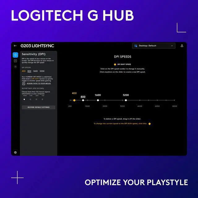Alt view image 5 of 8 - Logitech G203 Wired Gaming Mouse, 8,000 DPI, Rainbow Optical Effect LIGHTSYNC RGB, 6 Programmable Buttons, On-Board Memory, Screen Mapping, PC/Mac Computer and Laptop Compatible - Lilac