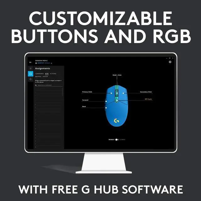 Alt view image 10 of 10 - Logitech G203 Wired Gaming Mouse, 8,000 DPI, Rainbow Optical Effect LIGHTSYNC RGB, 6 Programmable Buttons, On-Board Memory, Screen Mapping, PC/Mac Computer and Laptop Compatible - Blue