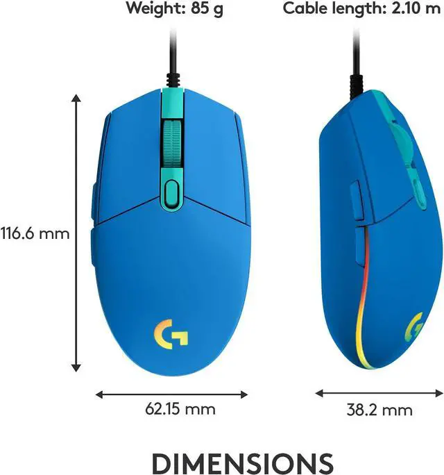 Alt view image 9 of 10 - Logitech G203 Wired Gaming Mouse, 8,000 DPI, Rainbow Optical Effect LIGHTSYNC RGB, 6 Programmable Buttons, On-Board Memory, Screen Mapping, PC/Mac Computer and Laptop Compatible - Blue