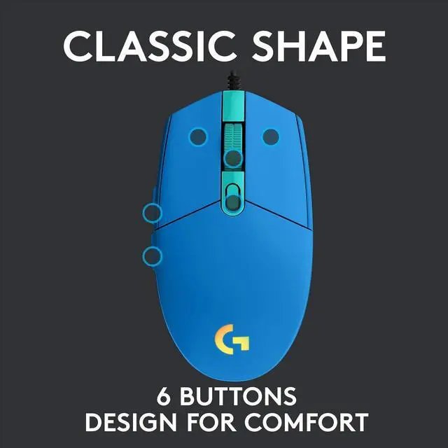 Alt view image 5 of 10 - Logitech G203 Wired Gaming Mouse, 8,000 DPI, Rainbow Optical Effect LIGHTSYNC RGB, 6 Programmable Buttons, On-Board Memory, Screen Mapping, PC/Mac Computer and Laptop Compatible - Blue