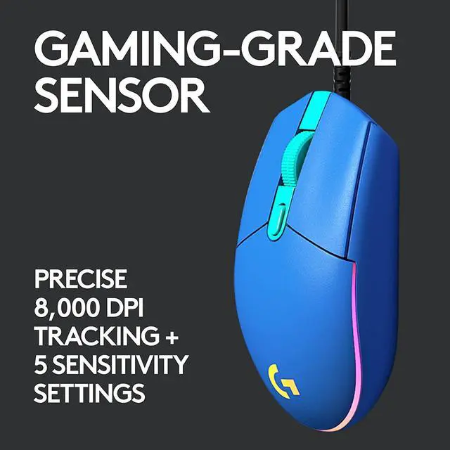 Alt view image 4 of 10 - Logitech G203 Wired Gaming Mouse, 8,000 DPI, Rainbow Optical Effect LIGHTSYNC RGB, 6 Programmable Buttons, On-Board Memory, Screen Mapping, PC/Mac Computer and Laptop Compatible - Blue