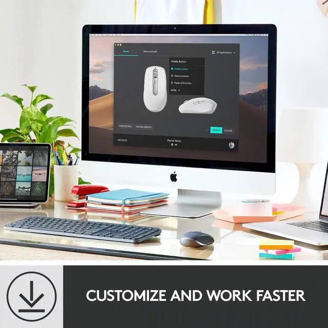 Alt view image 4 of 10 - Logitech MX Anywhere 3 Compact Performance Mouse, Wireless, Comfort, Fast Scrolling, Any Surface, Portable, 4000DPI, Customizable Buttons, USB-C, Bluetooth - Black