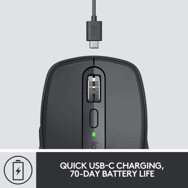 Alt view image 7 of 10 - Logitech MX Anywhere 3 Compact Performance Mouse, Wireless, Comfort, Fast Scrolling, Any Surface, Portable, 4000DPI, Customizable Buttons, USB-C, Bluetooth - Black
