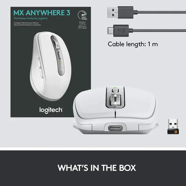 Alt view image 9 of 10 - Logitech MX Anywhere 3 Compact Performance Mouse, Wireless, Comfort, Fast Scrolling, Any Surface, Portable, 4000DPI, Customizable Buttons, USB-C, Bluetooth - Pale Grey