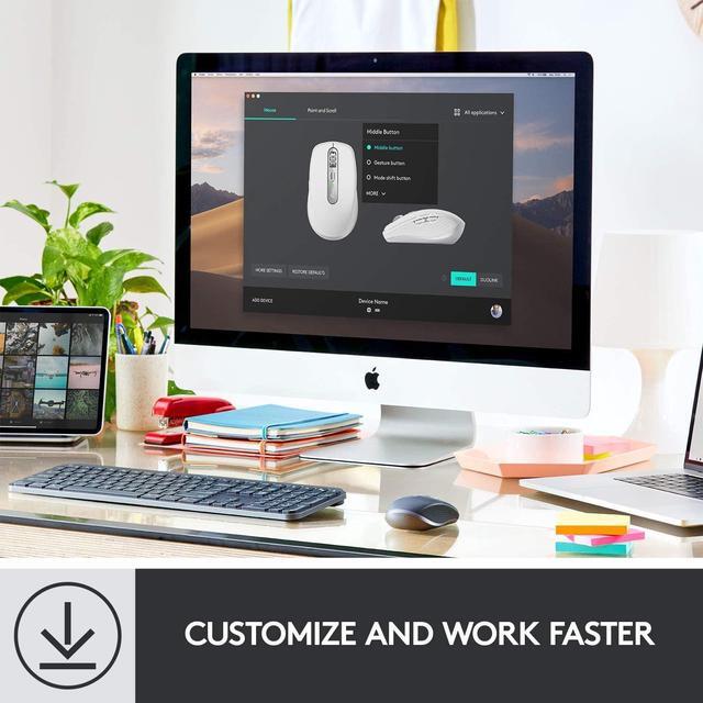 Alt view image 8 of 10 - Logitech MX Anywhere 3 Compact Performance Mouse, Wireless, Comfort, Fast Scrolling, Any Surface, Portable, 4000DPI, Customizable Buttons, USB-C, Bluetooth - Pale Grey
