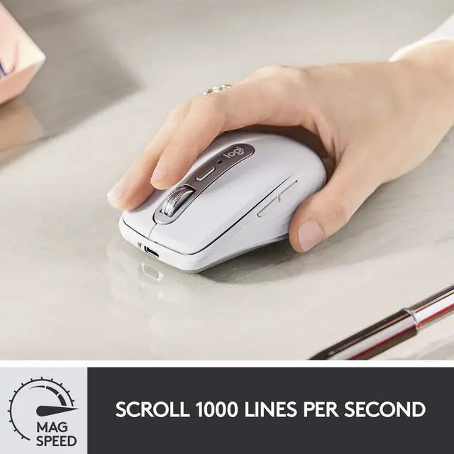 Alt view image 2 of 10 - Logitech MX Anywhere 3 Compact Performance Mouse, Wireless, Comfort, Fast Scrolling, Any Surface, Portable, 4000DPI, Customizable Buttons, USB-C, Bluetooth - Pale Grey