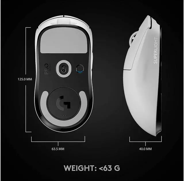 Alt view image 7 of 9 - Logitech G PRO X SUPERLIGHT Wireless Gaming Mouse, Ultra-Lightweight, HERO 25K Sensor, 25,600 DPI, 5 Programmable Buttons, Long Battery Life, Compatible with PC / Mac - White