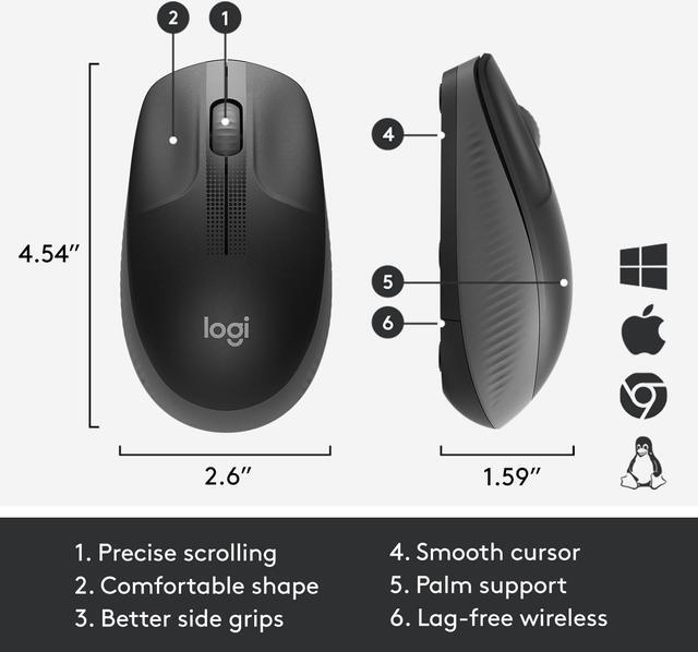 Alt view image 5 of 7 - Logitech M190 Wireless Ambidextrous Mouse with 18-Month Battery with Power Saving Mode, Precise Cursor Control & Scrolling, Wide Scroll Wheel, Thumb Grips