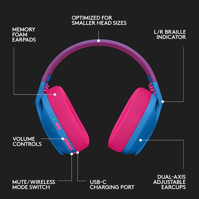 Alt view image 8 of 9 - Logitech G435 LIGHTSPEED and Bluetooth Wireless Gaming Headset - Lightweight over-ear headphones, built-in mics, 18h battery, compatible with Dolby Atmos, PC, PS4, PS5, Nintendo Switch, Mobile - Blue