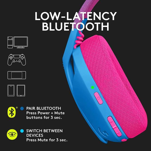Alt view image 3 of 9 - Logitech G435 LIGHTSPEED and Bluetooth Wireless Gaming Headset - Lightweight over-ear headphones, built-in mics, 18h battery, compatible with Dolby Atmos, PC, PS4, PS5, Nintendo Switch, Mobile - Blue