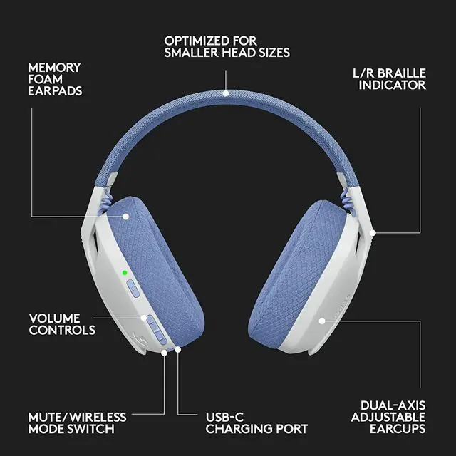 Alt view image 8 of 9 - Logitech G435 LIGHTSPEED and Bluetooth Wireless Gaming Headset - Lightweight over-ear headphones, built-in mics, 18h battery, compatible with Dolby Atmos, PC, PS4, PS5, Nintendo Switch, Mobile - White