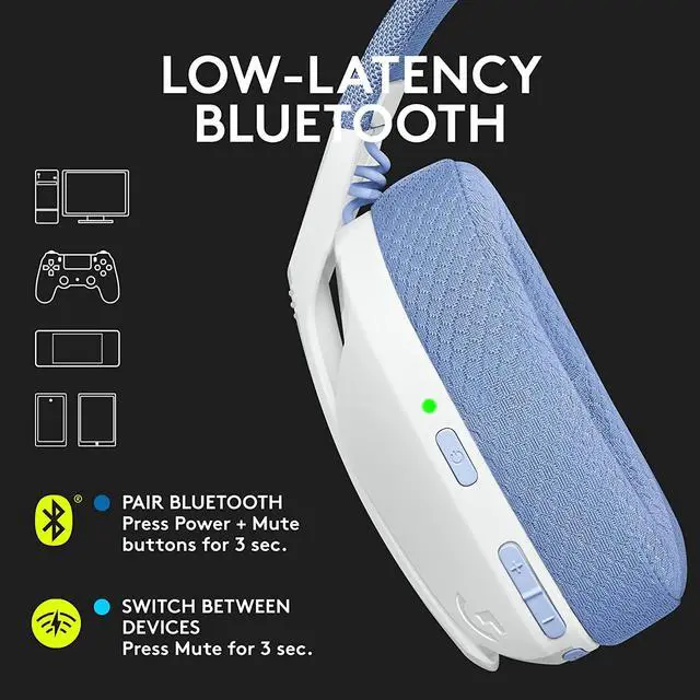 Alt view image 3 of 9 - Logitech G435 LIGHTSPEED and Bluetooth Wireless Gaming Headset - Lightweight over-ear headphones, built-in mics, 18h battery, compatible with Dolby Atmos, PC, PS4, PS5, Nintendo Switch, Mobile - White