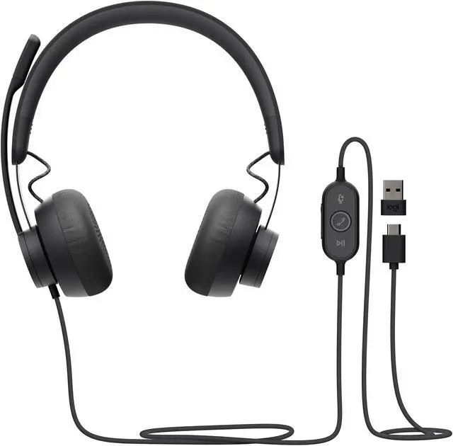 Main image of Logitech Zone 750 Wired On-ear Headset with Noise-canceling microphone, USB-C and included USB-A adapter, Plug-and-play connection