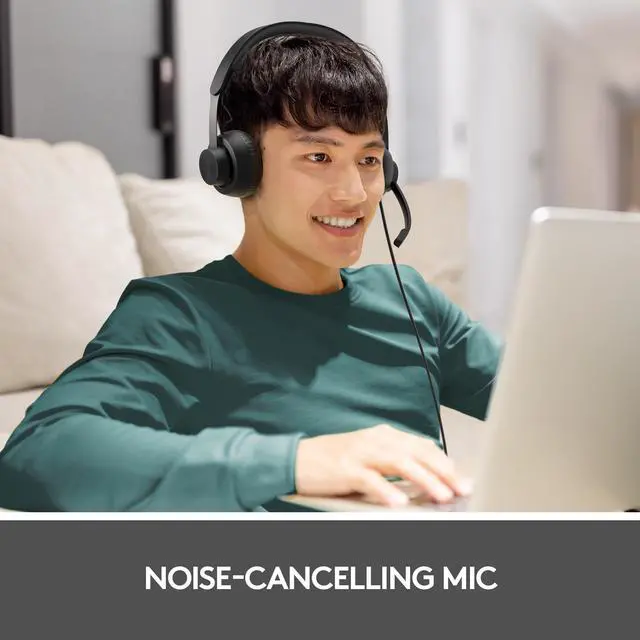 Alt view image 3 of 7 - Logitech Zone 750 Wired On-ear Headset with Noise-canceling microphone, USB-C and included USB-A adapter, Plug-and-play connection