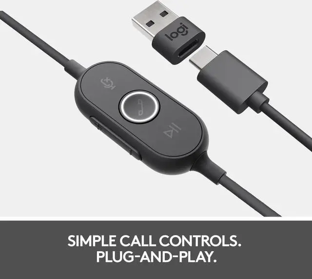 Alt view image 5 of 7 - Logitech Zone 750 Wired On-ear Headset with Noise-canceling microphone, USB-C and included USB-A adapter, Plug-and-play connection