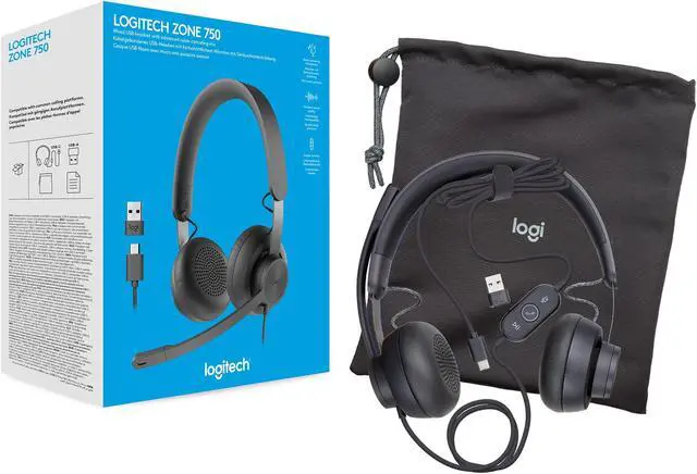 Alt view image 8 of 7 - Logitech Zone 750 Wired On-ear Headset with Noise-canceling microphone, USB-C and included USB-A adapter, Plug-and-play connection
