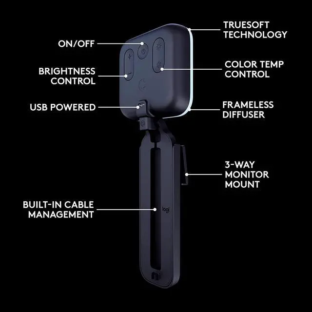 Alt view image 6 of 10 - Logitech Litra Glow Premium LED Streaming Light with TrueSoft, adjustable monitor mount, brightness & color temp settings, desktop app control for PC/Mac - Graphite