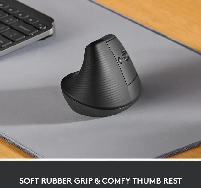 Alt view image 3 of 10 - Logitech Lift Vertical Ergonomic Mouse, Wireless, Bluetooth or Logi Bolt USB receiver, Quiet clicks, 4 buttons, compatible with Windows/macOS/iPadOS, Laptop, PC - Graphite