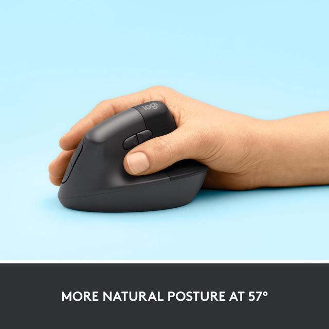 Alt view image 4 of 10 - Logitech Lift Vertical Ergonomic Mouse, Wireless, Bluetooth or Logi Bolt USB receiver, Quiet clicks, 4 buttons, compatible with Windows/macOS/iPadOS, Laptop, PC - Graphite