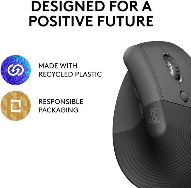 Alt view image 2 of 10 - Logitech Lift Vertical Ergonomic Mouse, Wireless, Bluetooth or Logi Bolt USB receiver, Quiet clicks, 4 buttons, compatible with Windows/macOS/iPadOS, Laptop, PC - Graphite