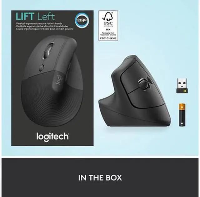 Alt view image 7 of 7 - Logitech Lift Left Vertical Ergonomic Mouse, Left-handed, Wireless, Bluetooth or Logi Bolt USB, Quiet clicks, 4 buttons, compatible with Windows/macOS/iPadOS, Laptop, PC - Graphite