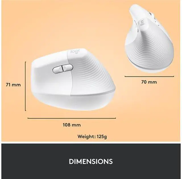 Alt view image 4 of 9 - Logitech Lift Vertical Ergonomic Mouse, Wireless, Bluetooth or Logi Bolt USB receiver, Quiet clicks, 4 buttons, compatible with Windows/macOS/iPadOS, Laptop, PC - Off White