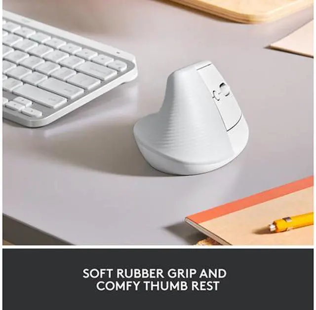 Alt view image 9 of 9 - Logitech Lift Vertical Ergonomic Mouse, Wireless, Bluetooth or Logi Bolt USB receiver, Quiet clicks, 4 buttons, compatible with Windows/macOS/iPadOS, Laptop, PC - Off White