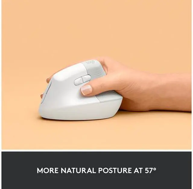 Alt view image 5 of 9 - Logitech Lift Vertical Ergonomic Mouse, Wireless, Bluetooth or Logi Bolt USB receiver, Quiet clicks, 4 buttons, compatible with Windows/macOS/iPadOS, Laptop, PC - Off White