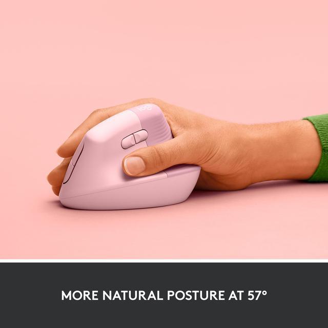 Alt view image 5 of 10 - Logitech Lift Vertical Ergonomic Mouse, Wireless, Bluetooth or Logi Bolt USB receiver, Quiet clicks, 4 buttons, compatible with Windows/macOS/iPadOS, Laptop, PC - Rose