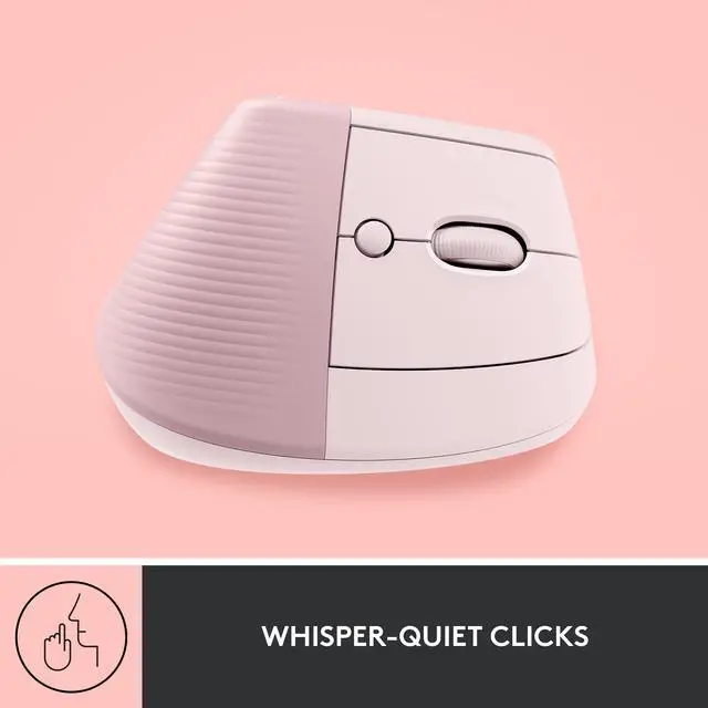 Alt view image 6 of 10 - Logitech Lift Vertical Ergonomic Mouse, Wireless, Bluetooth or Logi Bolt USB receiver, Quiet clicks, 4 buttons, compatible with Windows/macOS/iPadOS, Laptop, PC - Rose