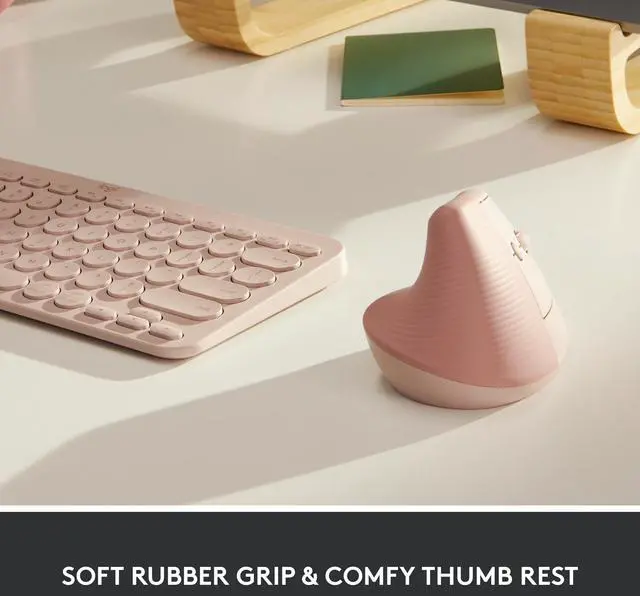 Alt view image 4 of 10 - Logitech Lift Vertical Ergonomic Mouse, Wireless, Bluetooth or Logi Bolt USB receiver, Quiet clicks, 4 buttons, compatible with Windows/macOS/iPadOS, Laptop, PC - Rose