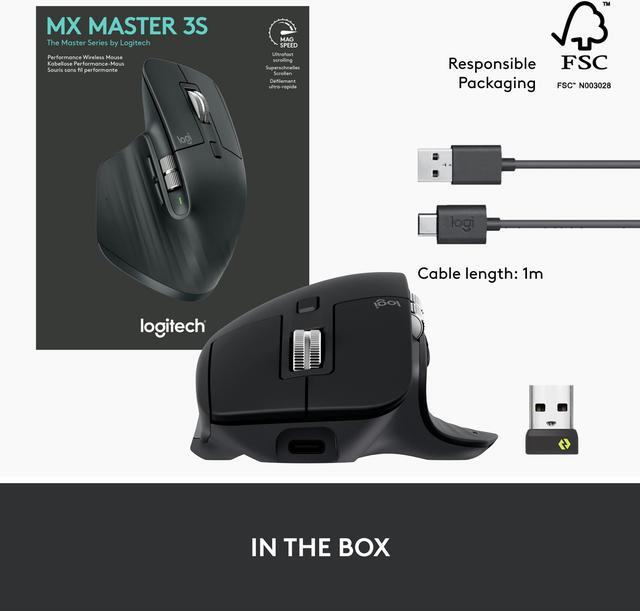 Alt view image 12 of 11 - Logitech MX Master 3S - Wireless Performance Mouse with Ultra-fast Scrolling, Ergo, 8K DPI, Track on Glass, Quiet Clicks, USB-C, Bluetooth, Windows, Linux, Chrome - Black