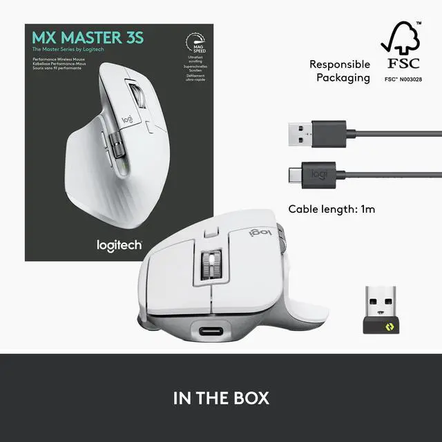 Alt view image 11 of 11 - Logitech MX Master 3S - Wireless Performance Mouse with Ultra-fast Scrolling, Ergo, 8K DPI, Track on Glass, Quiet Clicks, USB-C, Bluetooth, Windows, Linux, Chrome - Pale Grey