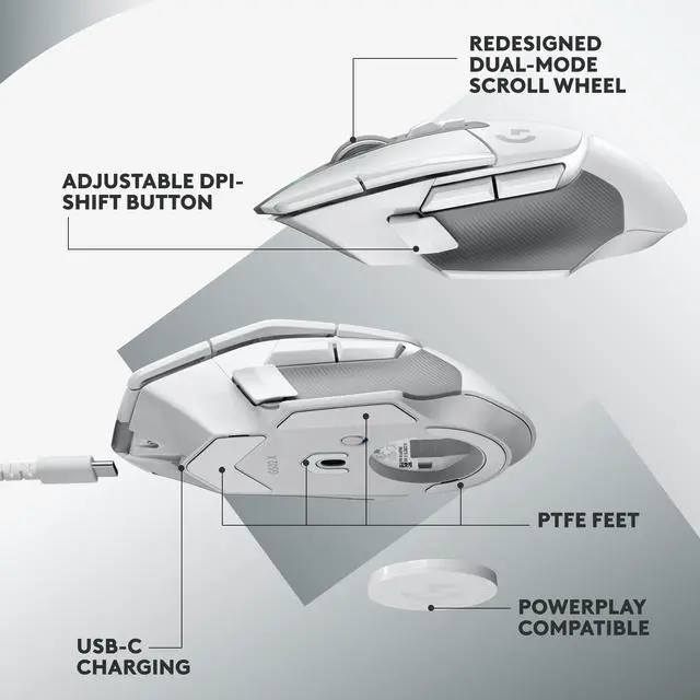 Alt view image 5 of 6 - Logitech G502 X LIGHTSPEED Wireless Gaming Mouse - Optical mouse with LIGHTFORCE hybrid optical-mechanical switches, HERO 25K gaming sensor, compatible with PC - macOS/Windows - White