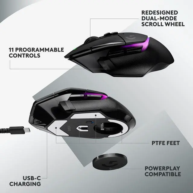 Alt view image 8 of 9 - Logitech G502 X PLUS LIGHTSPEED Wireless RGB Gaming Mouse - Optical mouse with LIGHTFORCE hybrid switches, LIGHTSYNC RGB, HERO 25K gaming sensor, compatible with PC - macOS/Windows - Black