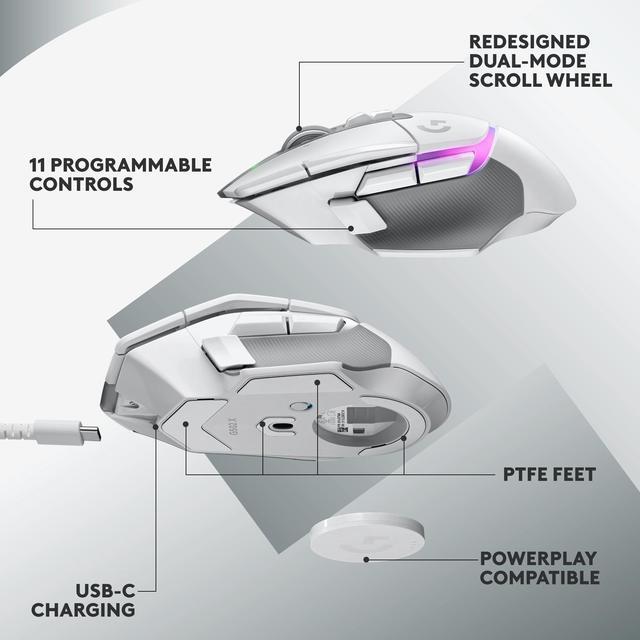 Alt view image 8 of 9 - Logitech G502 X PLUS LIGHTSPEED Wireless RGB Gaming Mouse - Optical mouse with LIGHTFORCE hybrid switches, LIGHTSYNC RGB, HERO 25K gaming sensor, compatible with PC - macOS/Windows  - White