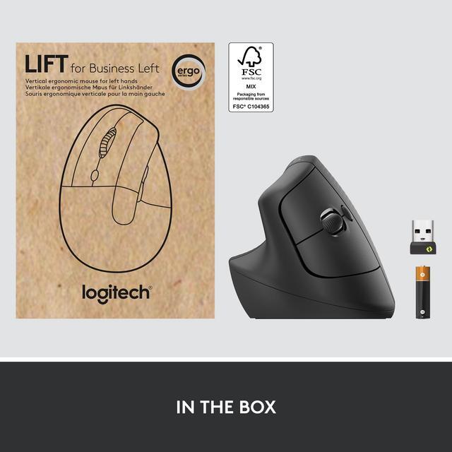 Alt view image 10 of 9 - Logitech Lift for Business Left, Vertical Ergonomic Mouse - Left-handed, Wireless, Bluetooth or Secured Logi Bolt USB, Quiet clicks, Globally Certified, Windows/Mac/Chrome/Linux