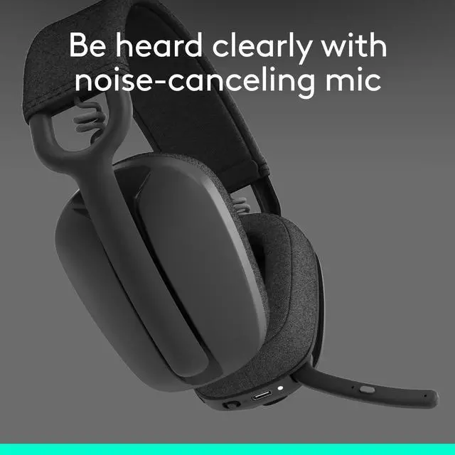 Alt view image 3 of 10 - Logitech Zone Vibe 100 Lightweight Wireless Over Ear Headphones with Noise Canceling Microphone, Advanced Multipoint Bluetooth Headset, Works with Teams, Google Meet, Zoom, Mac/PC - Graphite