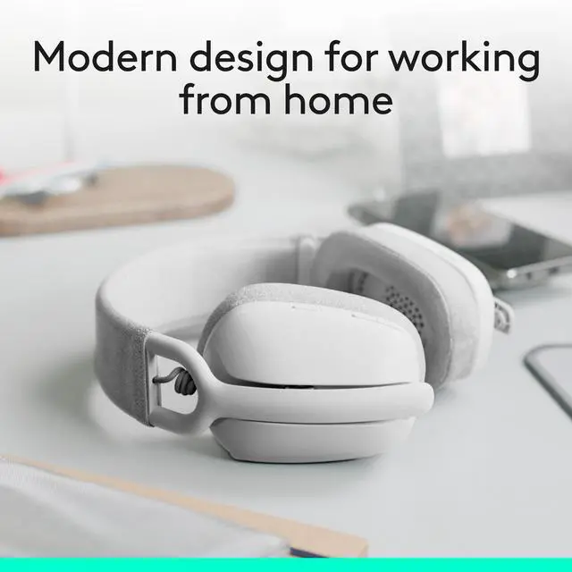 Alt view image 2 of 10 - Logitech Zone Vibe 100 Lightweight Wireless Over Ear Headphones with Noise Canceling Microphone, Advanced Multipoint Bluetooth Headset, Works with Teams, Google Meet, Zoom, Mac/PC - Off White